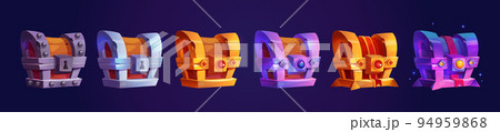 Game icons of wooden treasure chests Game icons of wooden treasure chests 94959868