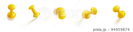 Push pins, yellow pushpin or thumbtacks vector set 94959874