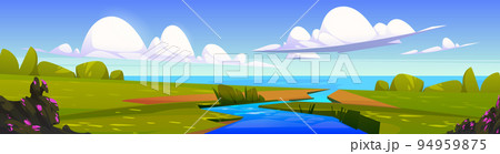 Summer landscape with river flowing into sea 94959875
