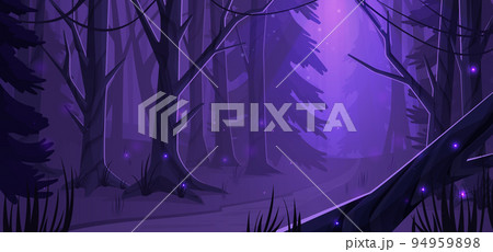 Night forest landscape with trees and road, vector Night forest landscape with trees and road, vector 94959898