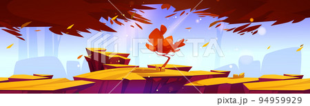 Cartoon autumn landscape lonely tree grow on rocks Cartoon autumn landscape lonely tree grow on rocks 94959929
