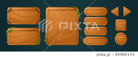 Wooden game buttons, cartoon menu interface set 94960143