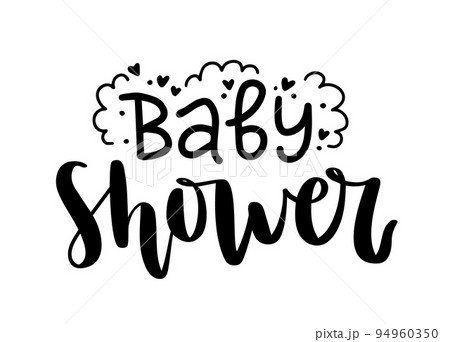 Baby shower hand drawn calligraphy and lettering. Party invitation greeting, phrase for cards or prints. Vector illustration Baby shower hand drawn calligraphy and lettering. Party invitation greeting, phrase for cards or prints. Vector illustration 94960350