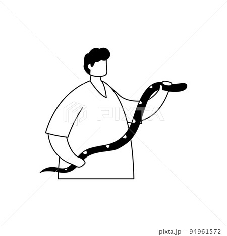 Vector illustration of a serpentologist with a snake in his hands. Profession. Outline Vector illustration of a serpentologist with a snake in his hands. Profession. Outline 94961572