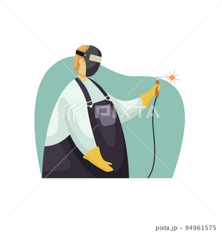 Vector illustration of a welder in a mask and apron. Profession. Flat style Vector illustration of a welder in a mask and apron. Profession. Flat style 94961575