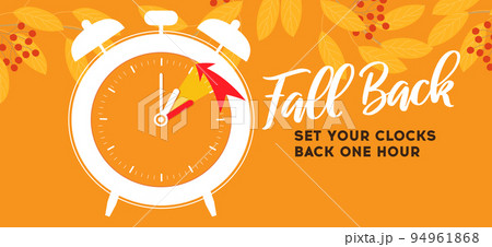 Turn clocks back one hour, Daylight Saving Time Ends web reminder banner. Fall Back time. Turn clocks back one hour, Daylight Saving Time Ends web reminder banner. Fall Back time. 94961868