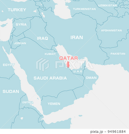 カタールを中心としたアラビア半島周辺　マップ・地図  (英語)