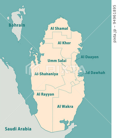 カタール 行政区分 MAP・地図　ベクターイラスト (英語)