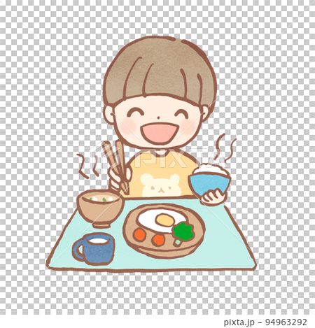 一個孩子吃得很美味的插圖 一個孩子吃得很美味的插圖 94963292