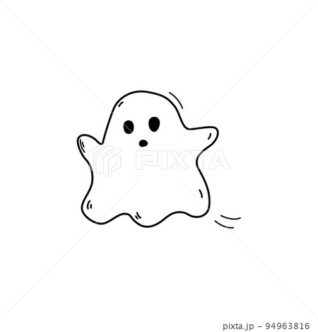 Hand drawn monochrome cute flying ghost doodle style, vector illustration isolated on white background. Black outline, decoration for halloween design 94963816