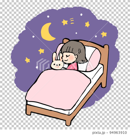 Illustration of a child sleeping in bed at night 94963910