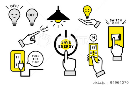 節電方法の動作のアイコンセット 節電方法の動作のアイコンセット 94964070