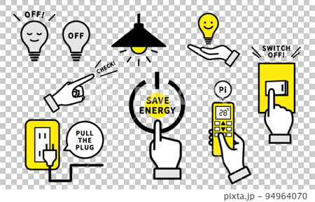 Power saving method behavior icon set 94964070
