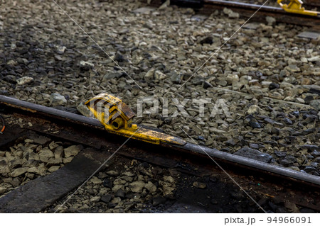Train stopper or Train bumper installed on track for break. 94966091