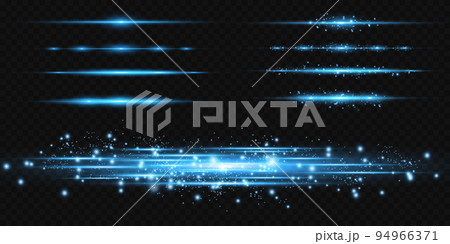 Motion light effect for banners. Blue lines. The effect of speed on a blue background. Red lines of light, speed and movement. Vector lens flare. 94966371