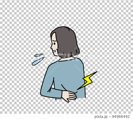 Lower back pain Middle-aged woman with lower... - Stock Illustration ...