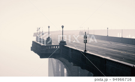Old empty stone bridge on a foggy day Old empty stone bridge on a foggy day 94966716