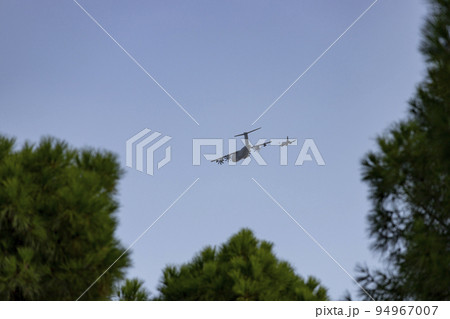 Hunt. Airplane. Military vehicle. Spanish Air Force rehearsing for the National Day of October 12 through the streets of the city of Madrid. MADRID, SPAIN - OCTOBER 5, 2022. 94967007