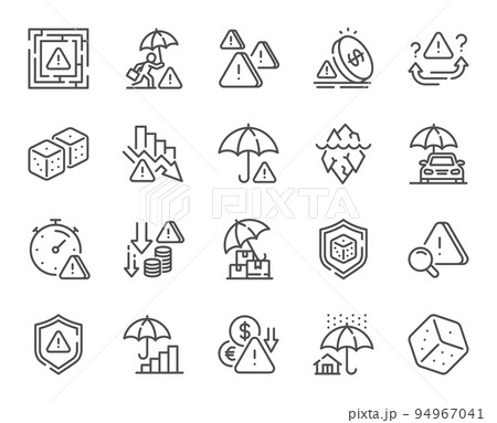 Risk management line icons. Safety umbrella, Iceberg threat and dice gambling set. Reduce finance, win chance and maze labyrinth line icons. Crisis management, insurance umbrella, threat risk. Vector Risk management line icons. Safety umbrella, Iceberg threat and dice gambling set. Reduce finance, win chance and maze labyrinth line icons. Crisis management, insurance umbrella, threat risk. Vector 94967041