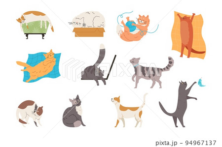 Set of cute funny cats with different emotions flat style Set of cute funny cats with different emotions flat style 94967137