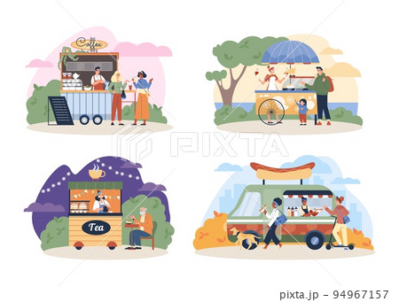Set of scenes about food festival flat style, vector illustration Set of scenes about food festival flat style, vector illustration 94967157