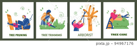 Trees trimming or pruning service promo banners vector illustration isolated. 94967176