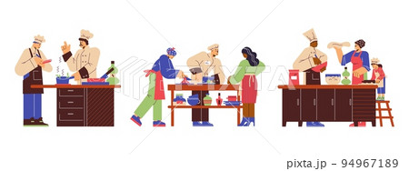 Cooking class at culinary school, flat vector illustration isolated on white background. 94967189