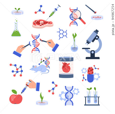 Genetic engineering icons set, flat vector illustration isolated on white background. Genetic engineering icons set, flat vector illustration isolated on white background. 94967254