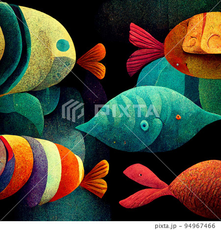 Underwater background with various sea views. Underwater scene. Cute sea fishes ocean underwater animals. 94967466