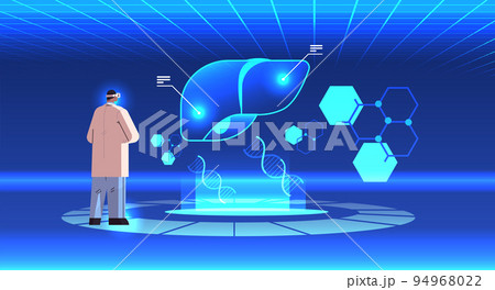 doctor in digital glasses looking at virtual detailed explanation anatomical liver internal organ vr vision metaverse 94968022