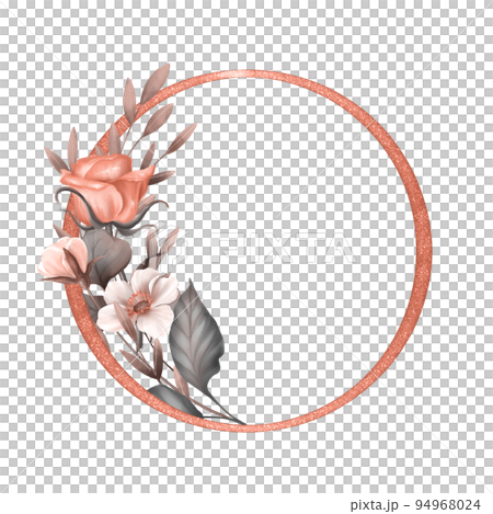 Round frame with flowers and leaves. Floral autumn card decor. 94968024