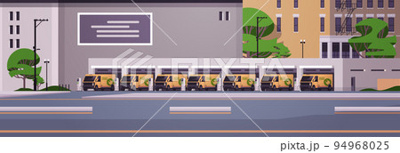 electric cargo vans charging battery vehicles at recharging power station charger EV management sustainable transport electric cargo vans charging battery vehicles at recharging power station charger EV management sustainable transport 94968025