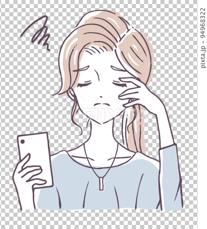 Asthenopia, smartphone, SNS fatigue, internet, troubles, human relations, picture material of a woman who is worried about holding a smartphone 94968322