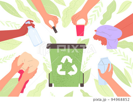 Hands put waste in recycling bin 94968852