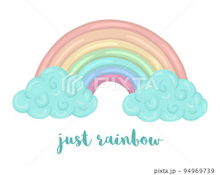 Cute vector illustration of watercolor style rainbow with clouds isolated on white background. Unicorn themed picture for print, banner, card or textile design. Cute vector illustration of watercolor style rainbow with clouds isolated on white background. Unicorn themed picture for print, banner, card or textile design. 94969739