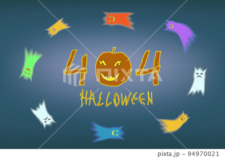 Halloween Pumpkin with number 404 and flying ghosts. 94970021