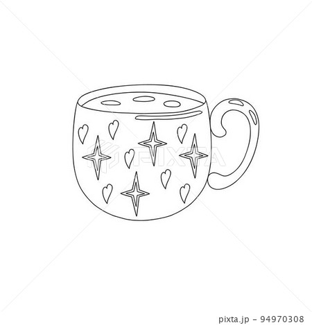 Mug for hot drinks simple outline vector illustration, coffee or tea cup doodle style line art image for menu, poster, card, winter decor Mug for hot drinks simple outline vector illustration, coffee or tea cup doodle style line art image for menu, poster, card, winter decor 94970308