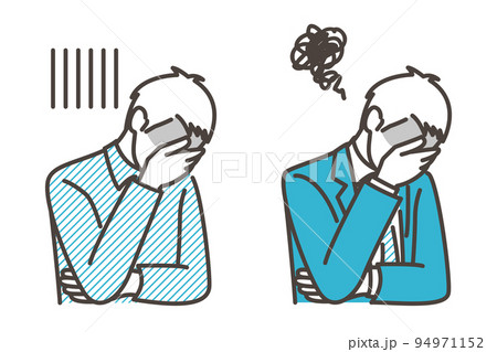 失敗して悩む、困る、泣く、落ち込む、憂鬱な男性ビジネスマン【上半身ベクターイラスト素材】 94971152