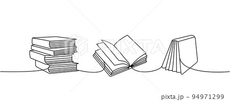 Books set one line continuous drawing. Bookstore, library continuous one line illustration. Vector minimalist linear illustration. 94971299