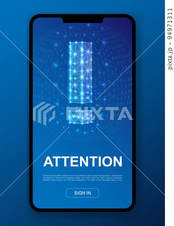 Exclamation mark 3d polygonal symbol for UI, UX design template. Low poly Alert illustration for homepage app design. Attention illustration concept. 94971311
