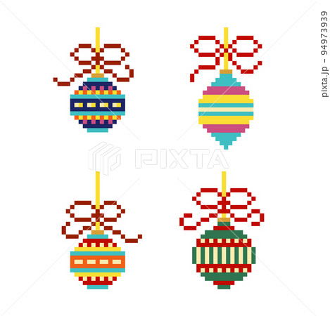 Pixel Art Christmas Ornaments and Baubles - Stock Illustration