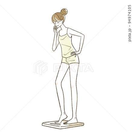 体重計に乗っている笑顔の女性 体重計に乗っている笑顔の女性 94974105