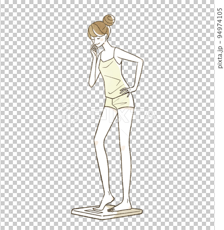 体重計に乗っている笑顔の女性 体重計に乗っている笑顔の女性 94974105
