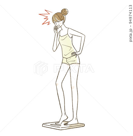 体重計に乗って驚いている女性 94974113