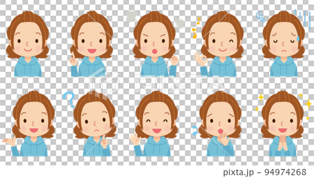 Female housewife facial expression pose set 94974268