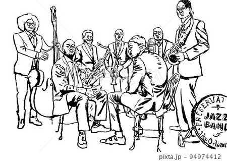 ジャズバンド、ニューオーリンズ、線画 94974412