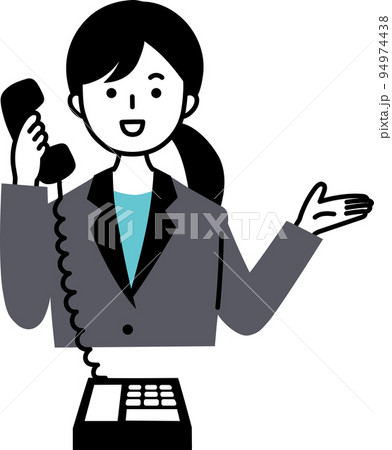 電話対応で案内、説明するスーツの女性イラスト 94974438