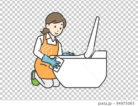 トイレを掃除をしている主婦のイラスト 94975065