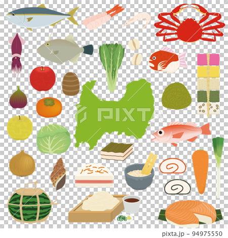 富山県のグルメと地図のイラスト1 94975550
