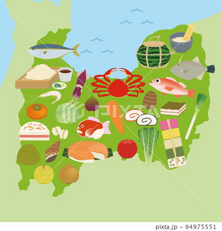 富山県のグルメと地図のイラスト2 94975551
